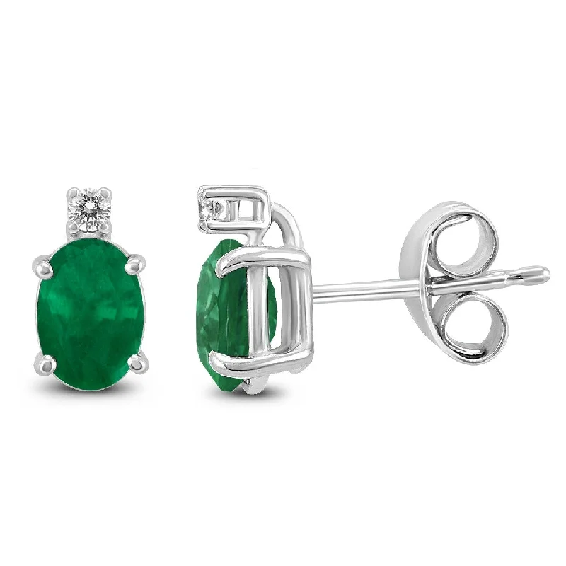 Marquee 14K White Gold 5x3MM Oval Emerald and Diamond Earrings