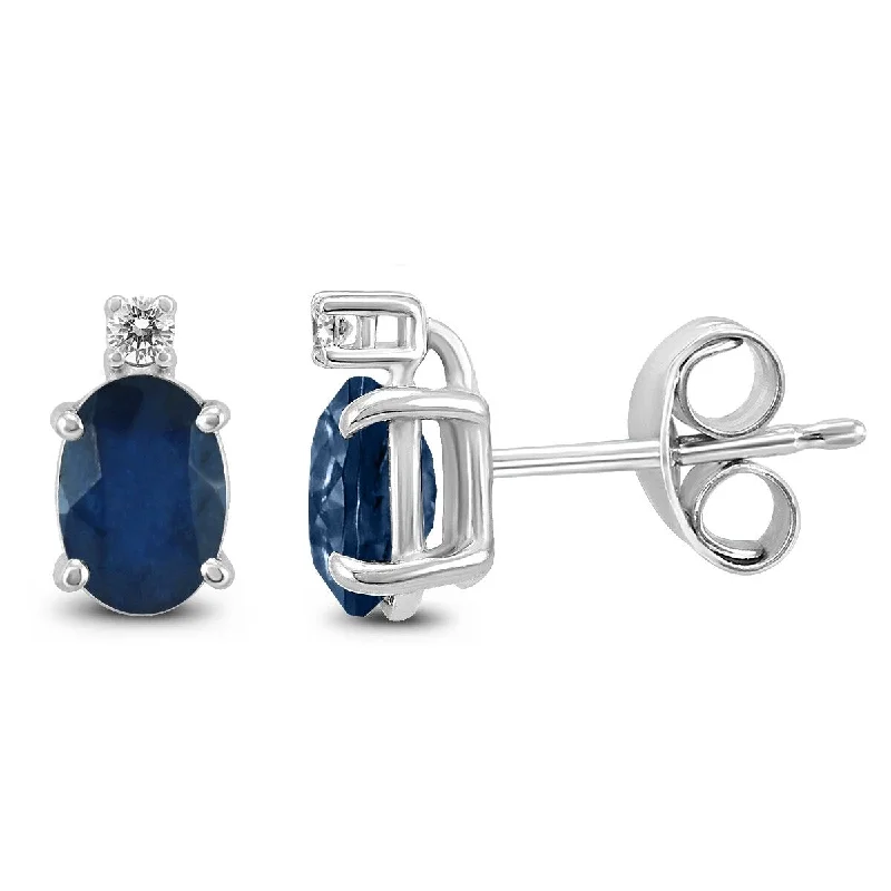 Marquee 14K White Gold 5x3MM Oval Sapphire and Diamond Earrings