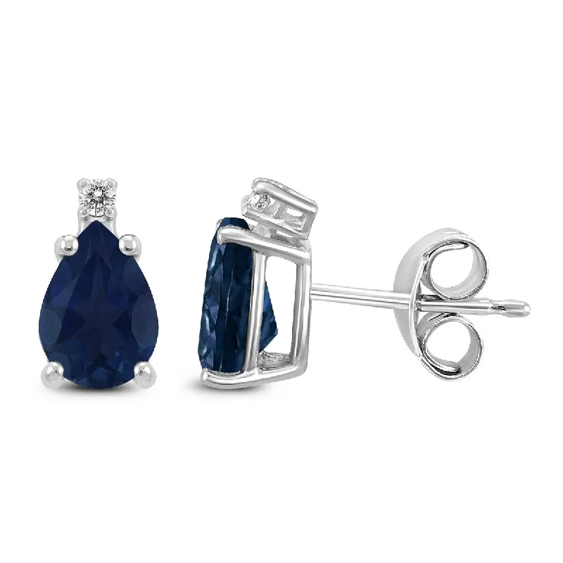 Marquee 14K White Gold 5x3MM Pear Sapphire and Diamond Earrings