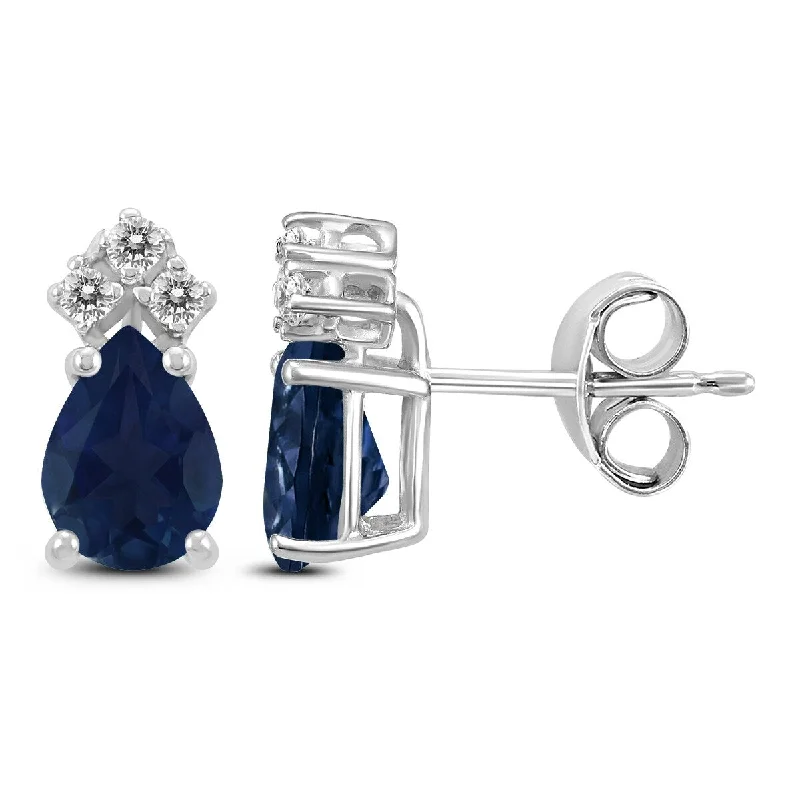 Marquee 14K White Gold 5x3MM Pear Sapphire and Diamond Earrings