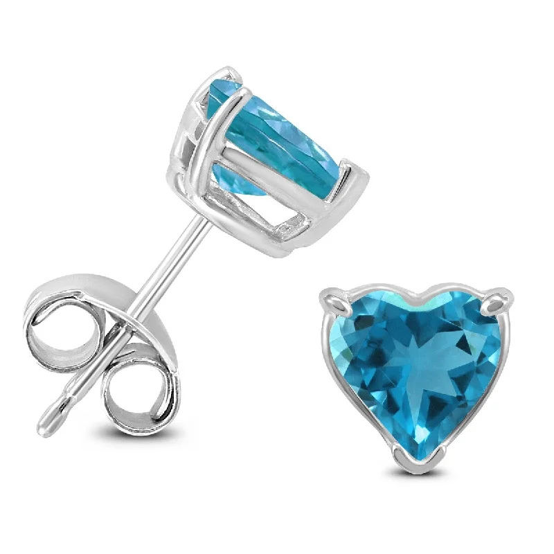 Marquee 14K White Gold 6MM Heart Blue Topaz Earrings