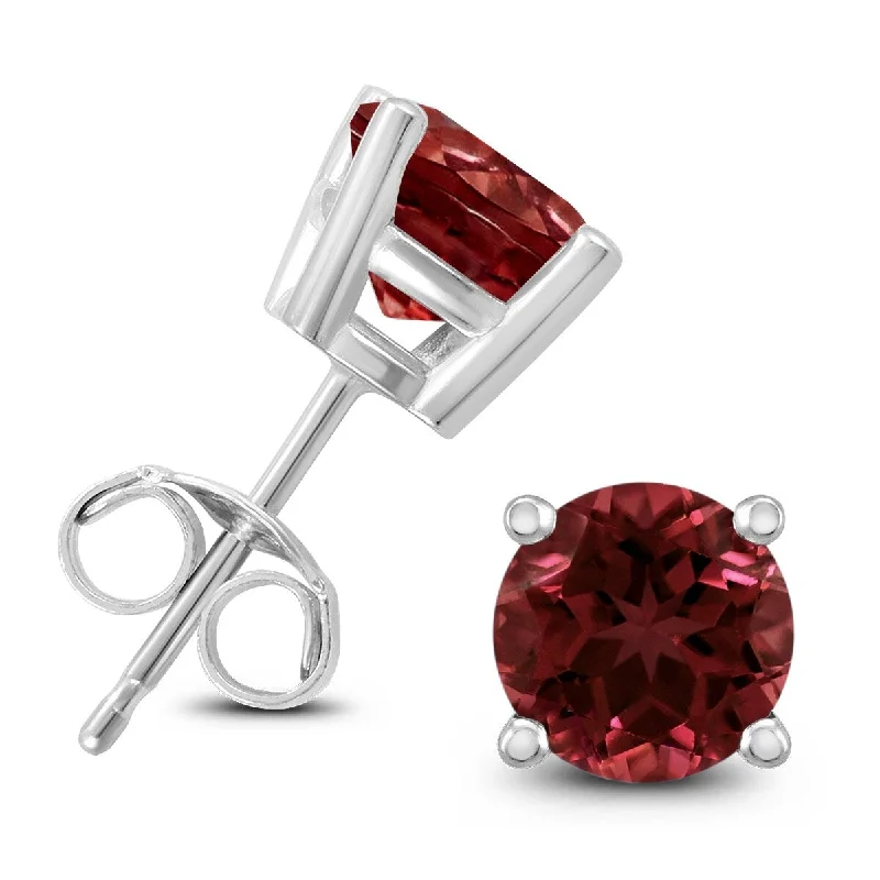 Marquee 14K White Gold 6MM Round Garnet Earrings