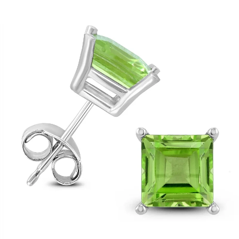 Marquee 14K White Gold 6MM Square Peridot Earrings