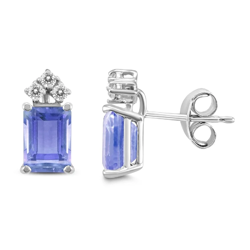 Marquee 14K White Gold 6x4MM Emerald Shaped Tanzanite and Diamond Earrings