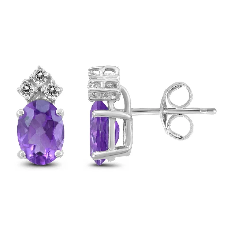 Marquee 14K White Gold 6x4MM Oval Amethyst and Diamond Earrings