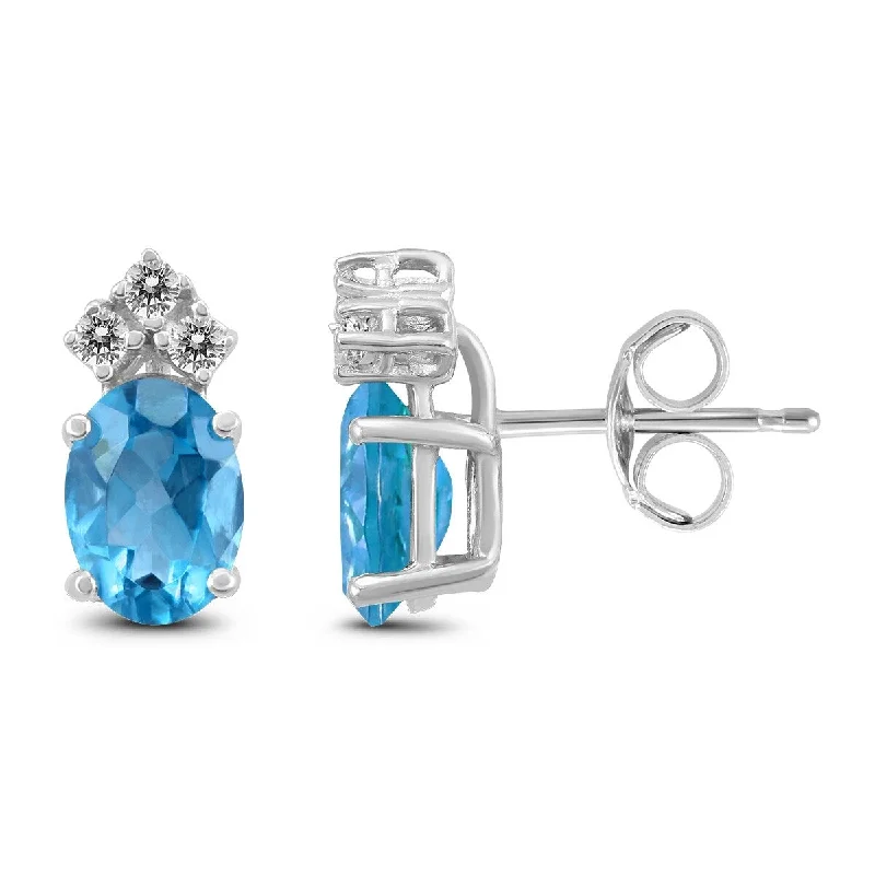 Marquee 14K White Gold 6x4MM Oval Blue Topaz and Diamond Earrings