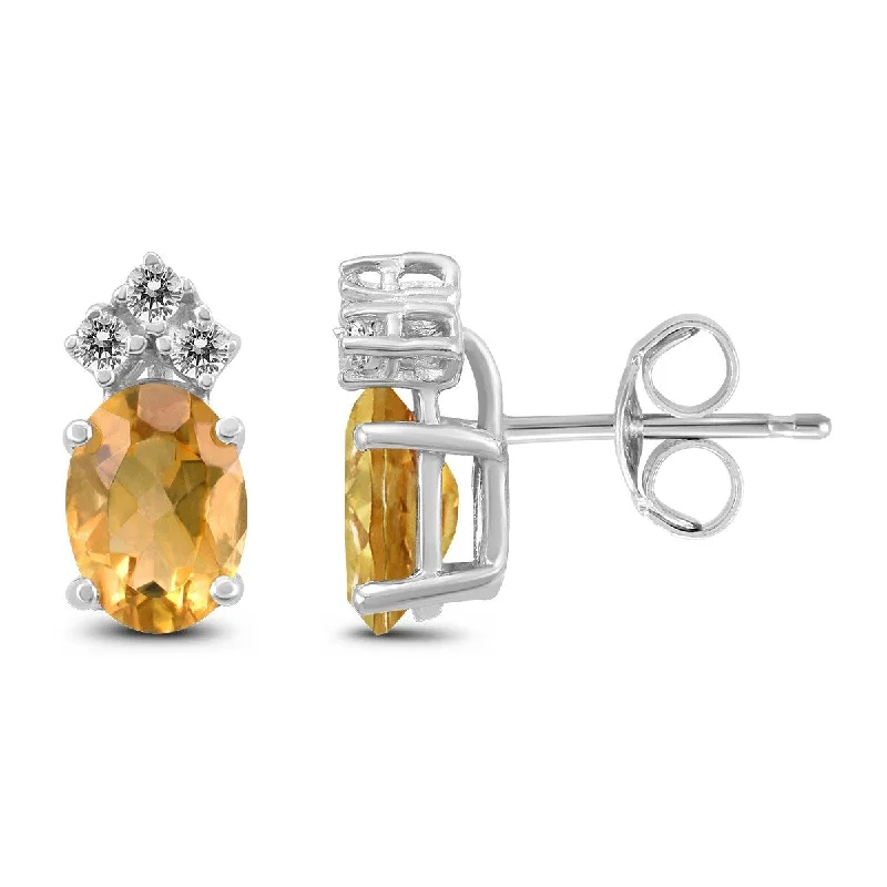 Marquee 14K White Gold 6x4MM Oval Citrine and Diamond Earrings