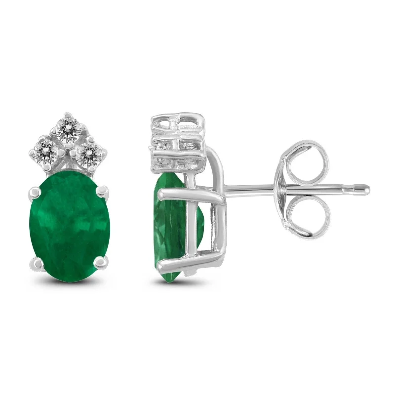 Marquee 14K White Gold 6x4MM Oval Emerald and Diamond Earrings