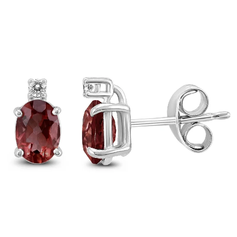 Marquee 14K White Gold 6x4MM Oval Garnet and Diamond Earrings