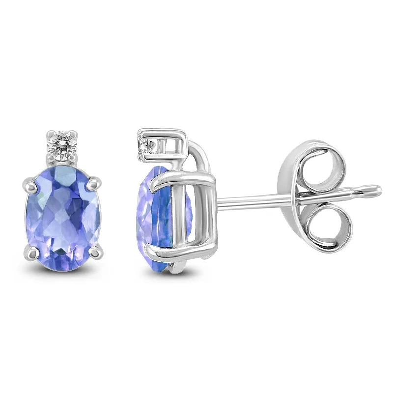 Marquee 14K White Gold 6x4MM Oval Tanzanite and Diamond Earrings