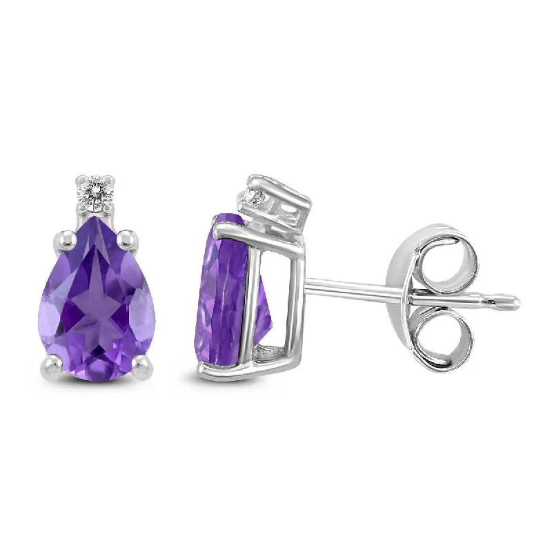 Marquee 14K White Gold 6x4MM Pear Amethyst and Diamond Earrings