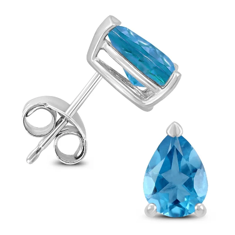 Marquee 14K White Gold 6x4MM Pear Blue Topaz Earrings