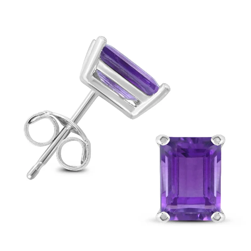 Marquee 14K White Gold 7x5MM Emerald Shaped Amethyst Earrings