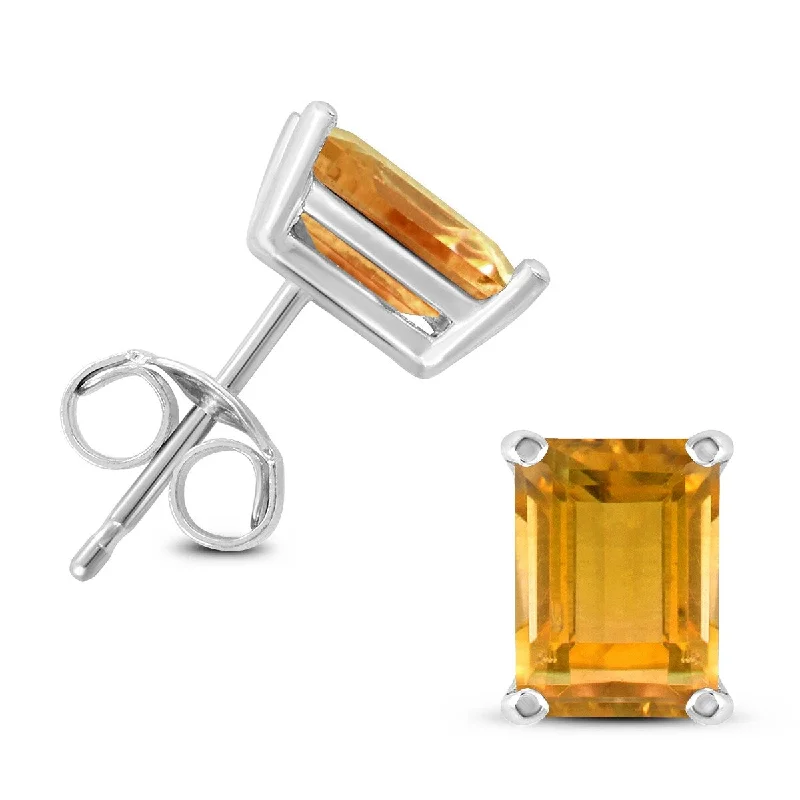 Marquee 14K White Gold 7x5MM Emerald Shaped Citrine Earrings