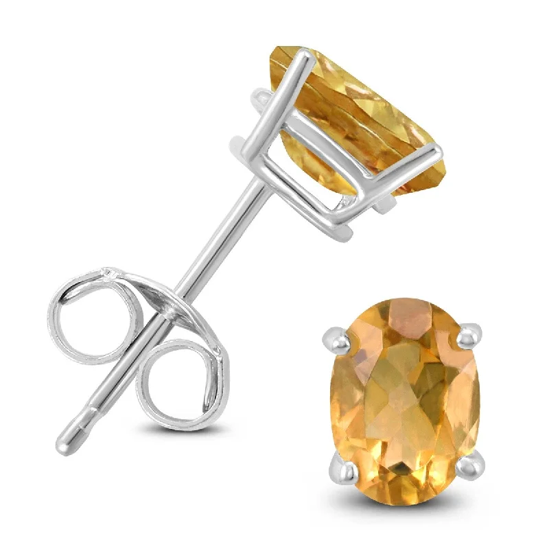 Marquee 14K White Gold 7x5MM Oval Citrine Earrings