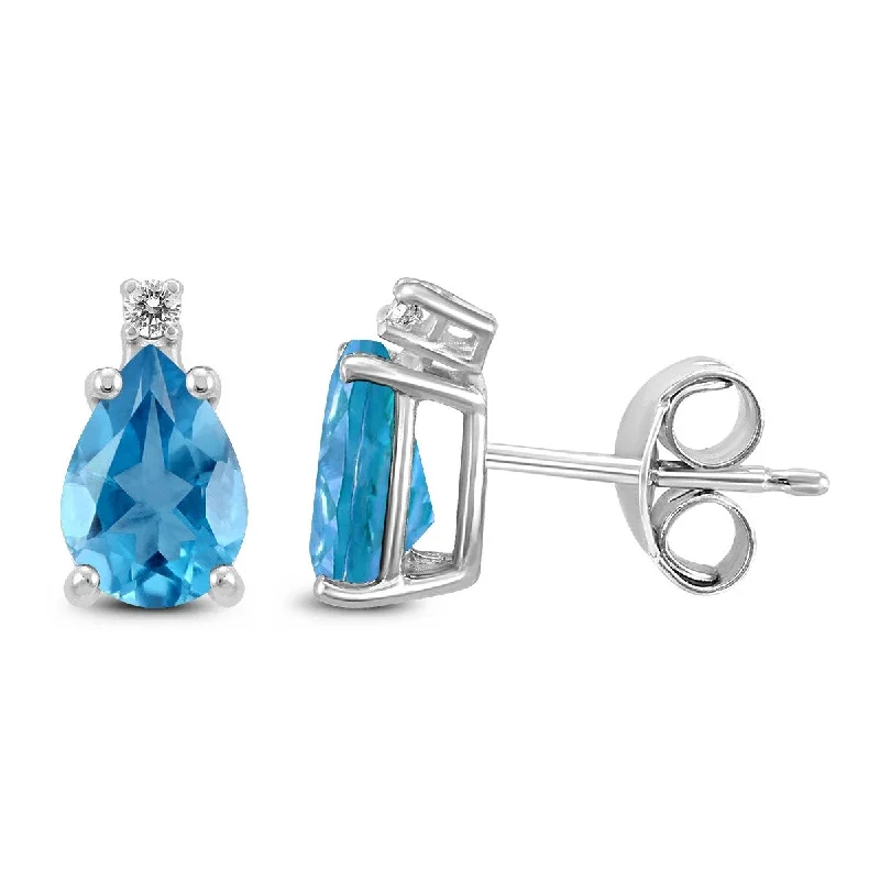 Marquee 14K White Gold 7x5MM Pear Blue Topaz and Diamond Earrings