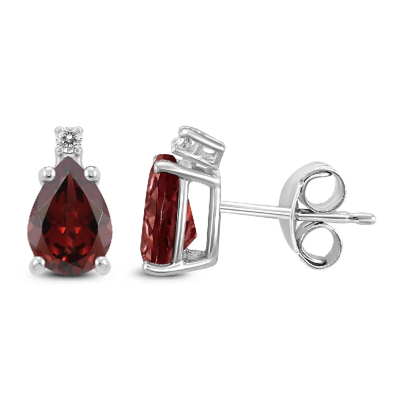 Marquee 14K White Gold 7x5MM Pear Garnet and Diamond Earrings