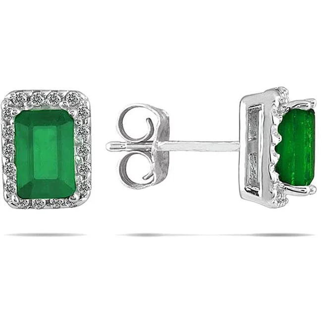 Marquee 14K White Gold Emerald and 1/5 Carat TDW Diamond Earrings (I-J, I1-I2)