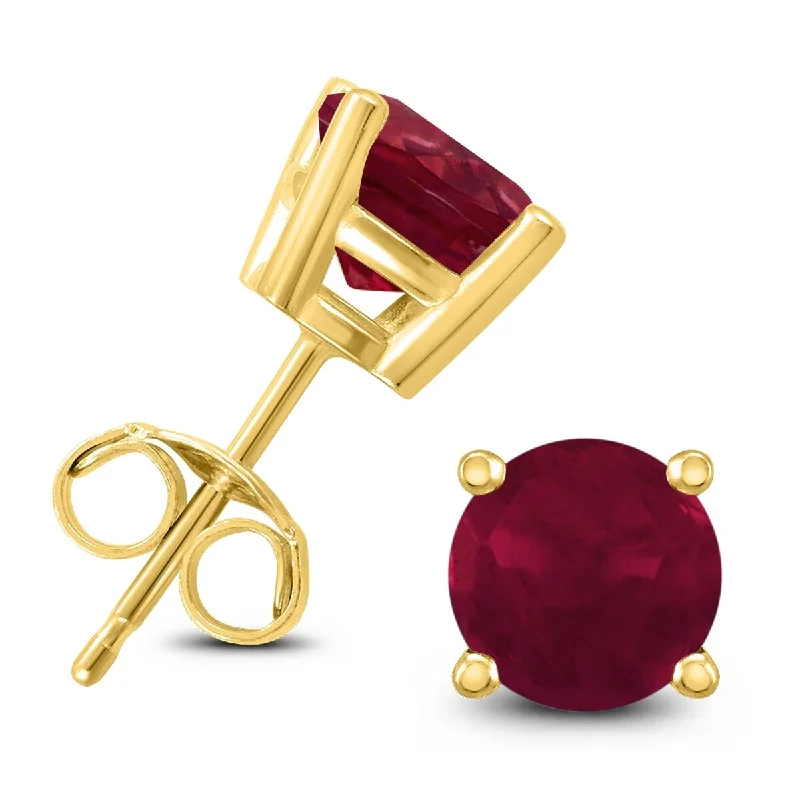 Marquee 14K Yellow Gold 4MM Round Ruby Earrings