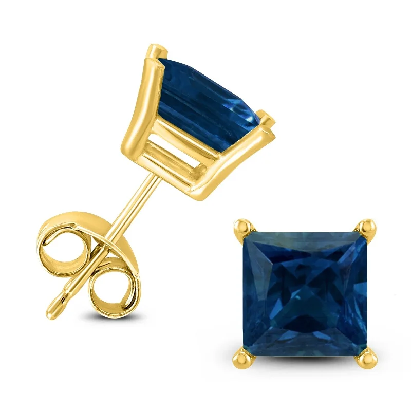 Marquee 14K Yellow Gold 4MM Square Sapphire Earrings