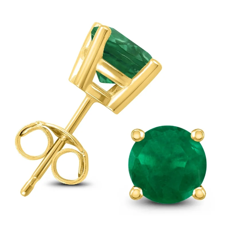 Marquee 14K Yellow Gold 5MM Round Emerald Earrings