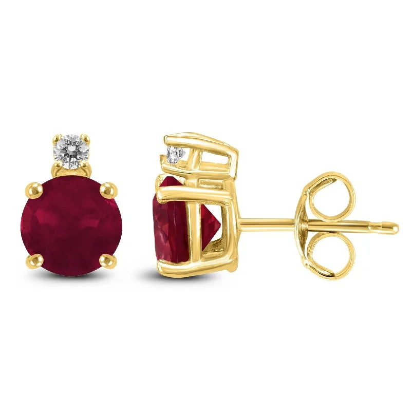 Marquee 14K Yellow Gold 5MM Round Ruby and Diamond Earrings