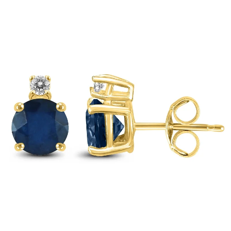 Marquee 14K Yellow Gold 5MM Round Sapphire and Diamond Earrings