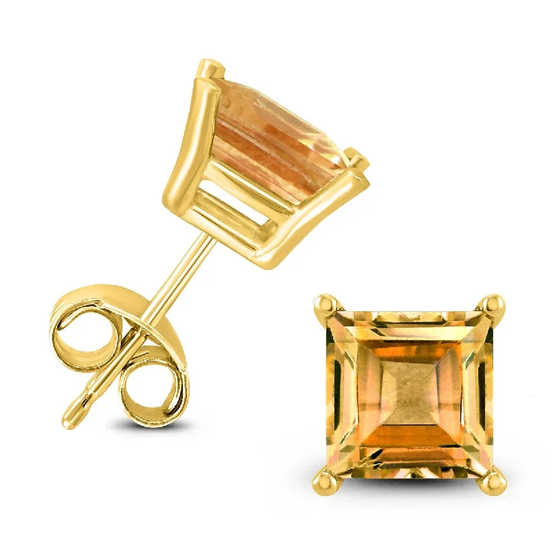 Marquee 14K Yellow Gold 5MM Square Citrine Earrings