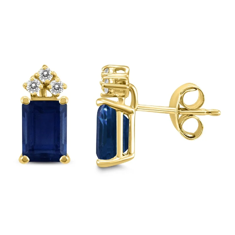 Marquee 14K Yellow Gold 5x3MM Emerald Shaped Sapphire and Diamond Earrings