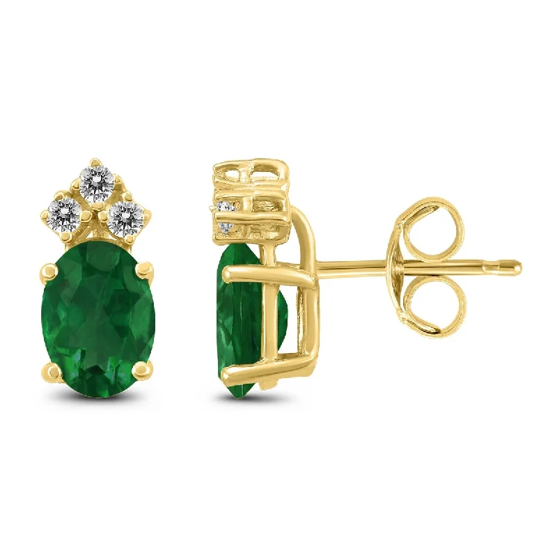 Marquee 14K Yellow Gold 5x3MM Oval Emerald and Diamond Earrings