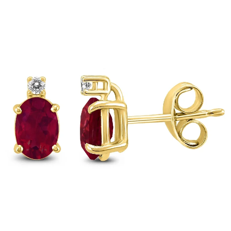 Marquee 14K Yellow Gold 5x3MM Oval Ruby and Diamond Earrings