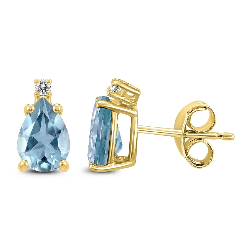 Marquee 14K Yellow Gold 5x3MM Pear Aquamarine and Diamond Earrings