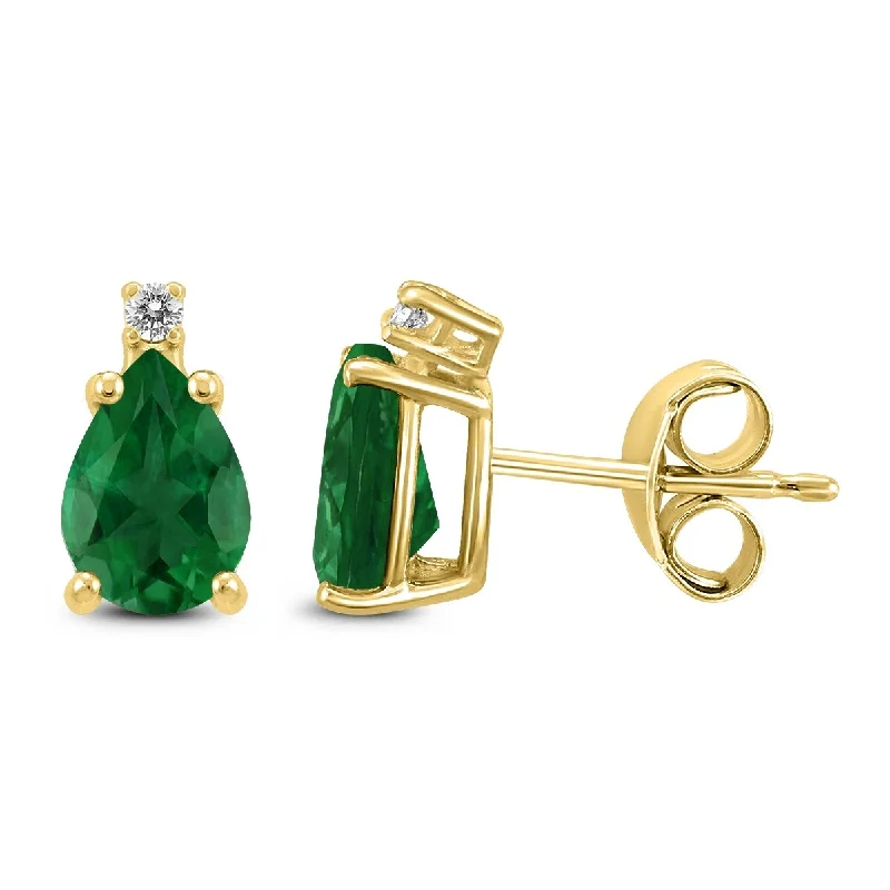 Marquee 14K Yellow Gold 5x3MM Pear Emerald and Diamond Earrings