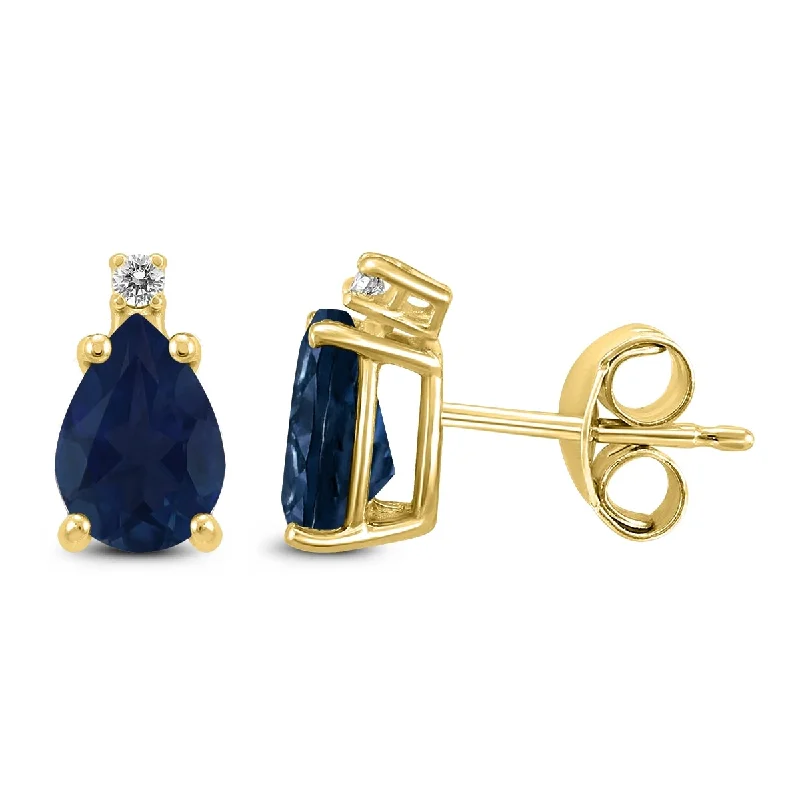 Marquee 14K Yellow Gold 5x3MM Pear Sapphire and Diamond Earrings