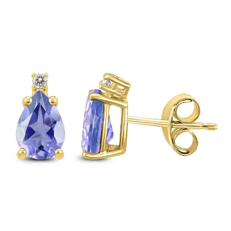 Marquee 14K Yellow Gold 5x3MM Pear Tanzanite and Diamond Earrings