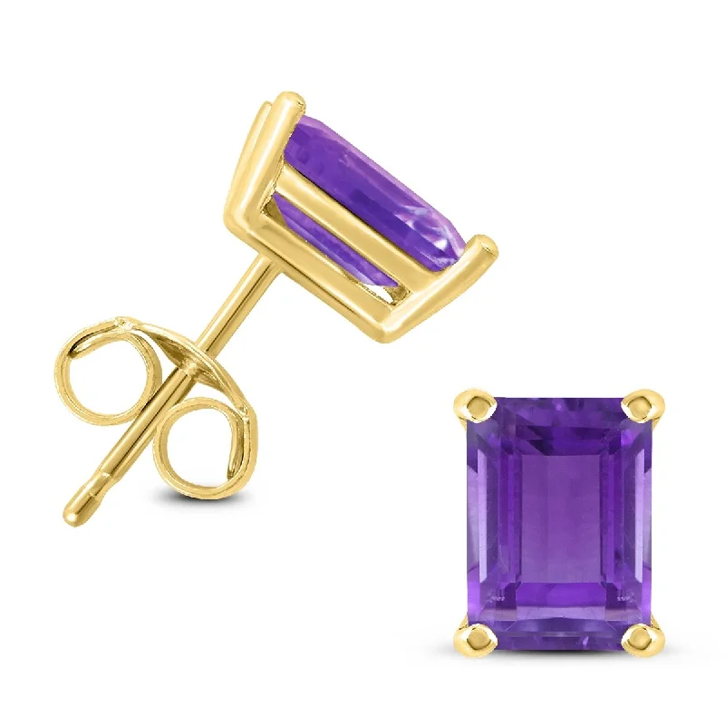 Marquee 14K Yellow Gold 6x4MM Emerald Shaped Amethyst Earrings