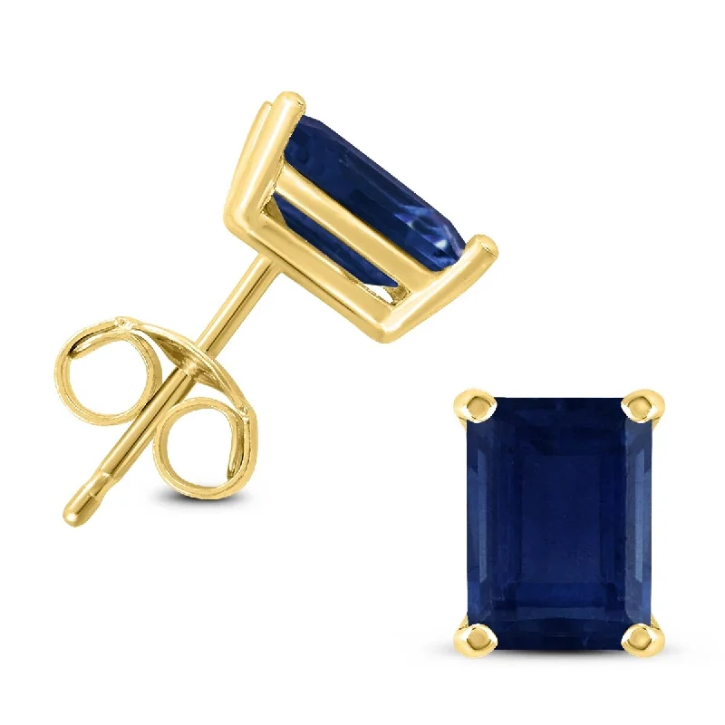 Marquee 14K Yellow Gold 6x4MM Emerald Shaped Sapphire Earrings