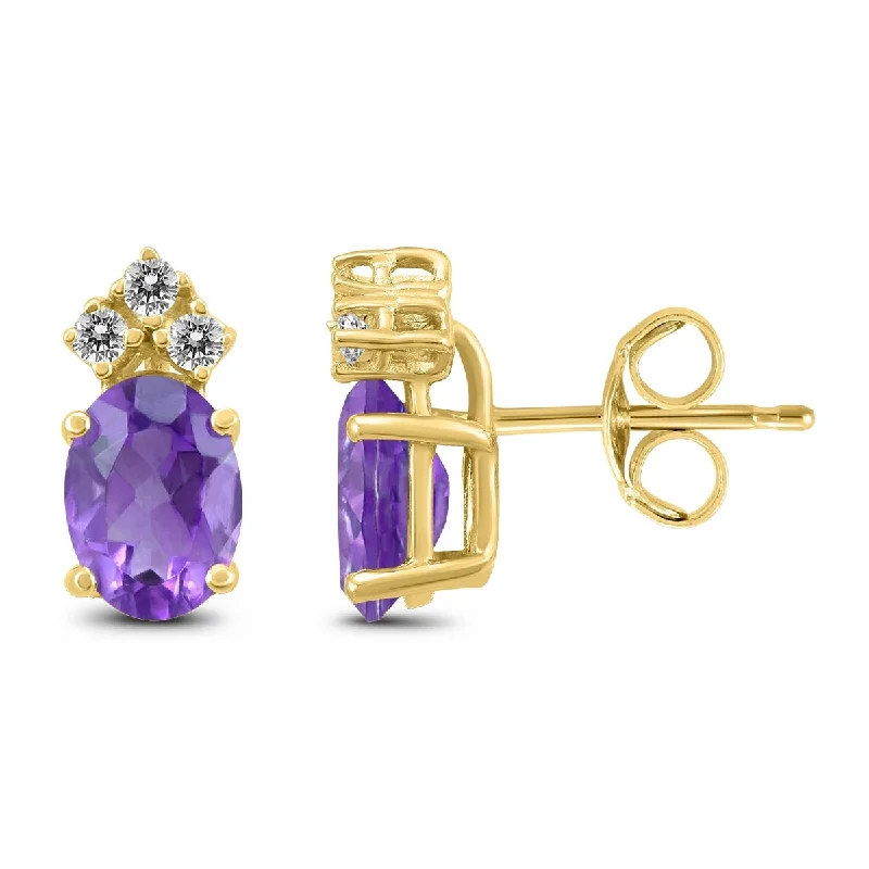 Marquee 14K Yellow Gold 6x4MM Oval Amethyst and Diamond Earrings