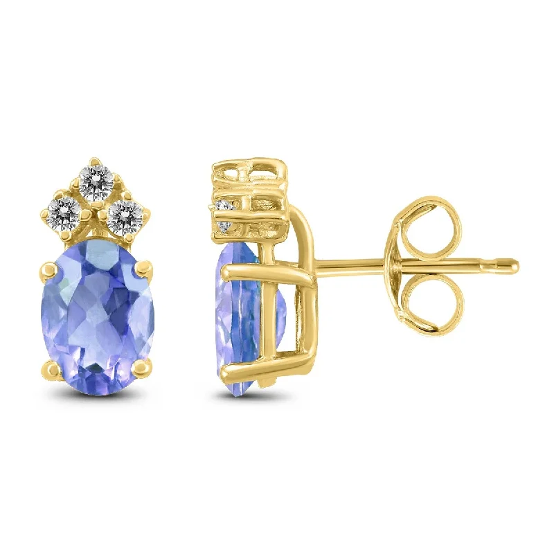 Marquee 14K Yellow Gold 6x4MM Oval Tanzanite and Diamond Earrings