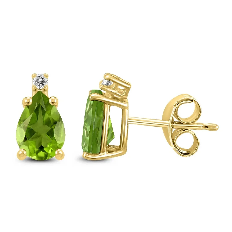 Marquee 14K Yellow Gold 6x4MM Pear Peridot and Diamond Earrings