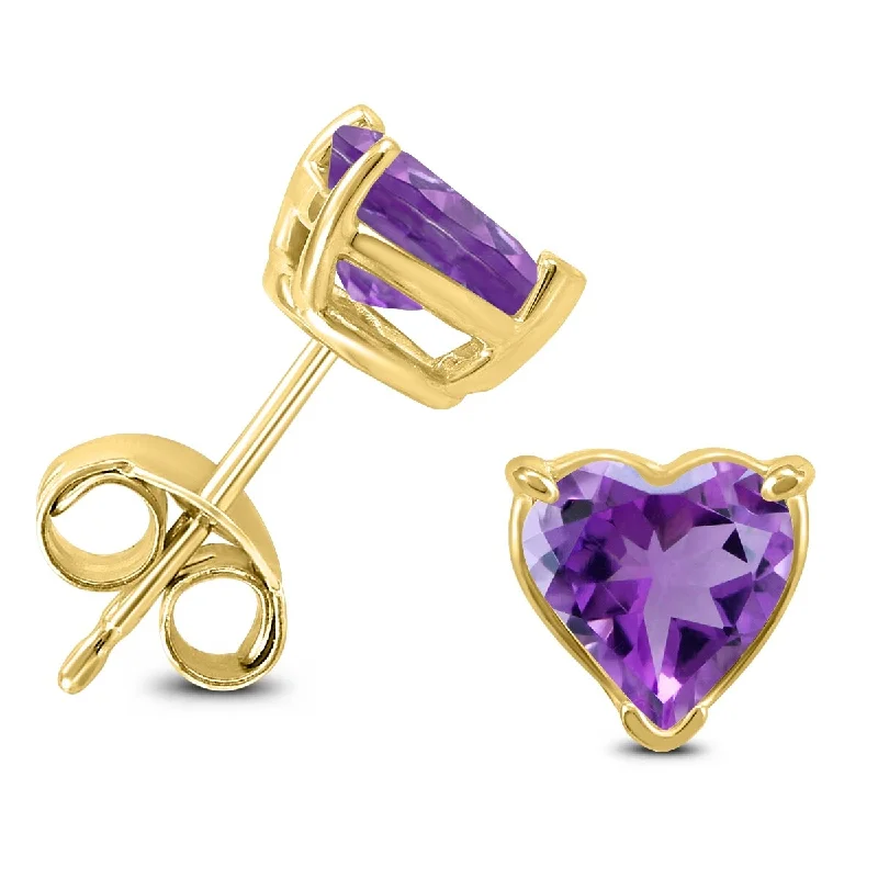 Marquee 14K Yellow Gold 7MM Heart Amethyst Earrings