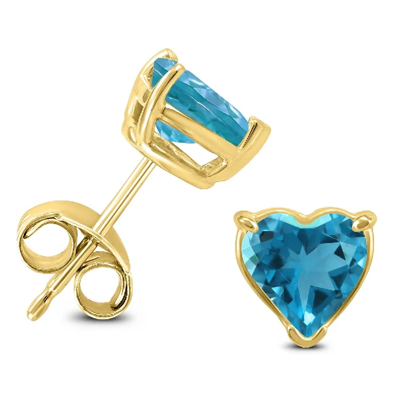 Marquee 14K Yellow Gold 7MM Heart Blue Topaz Earrings