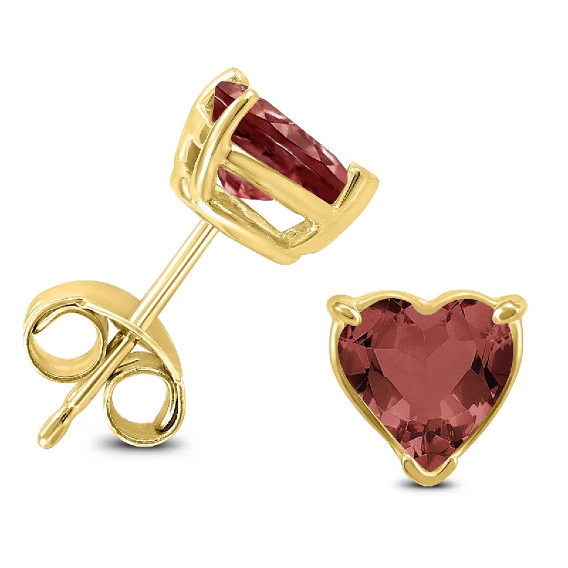 Marquee 14K Yellow Gold 7MM Heart Garnet Earrings