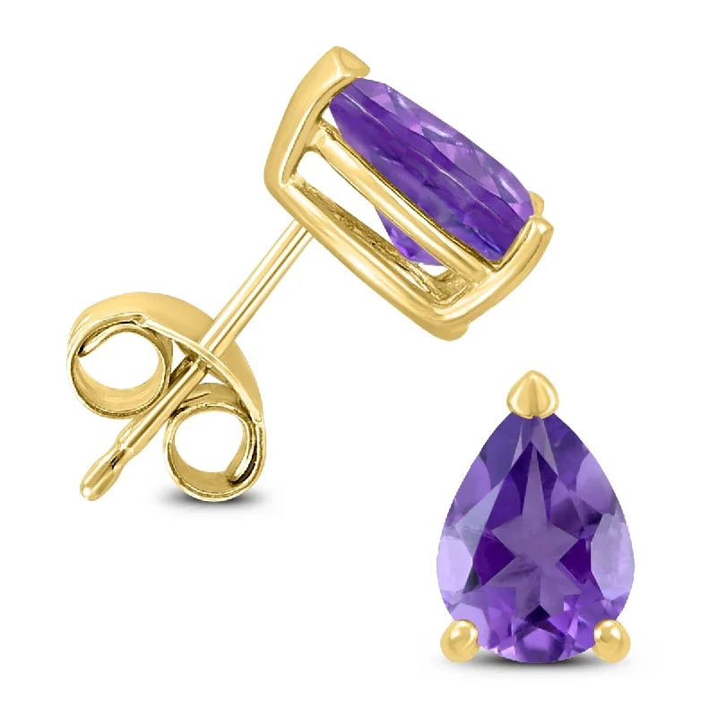 Marquee 14K Yellow Gold 7x5MM Pear Amethyst Earrings