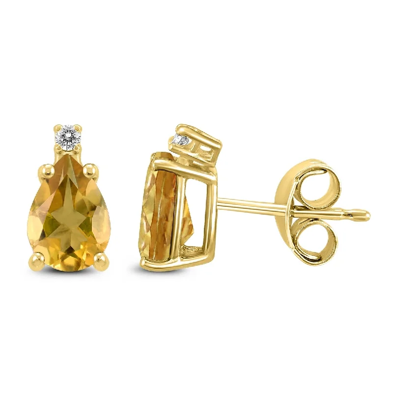 Marquee 14K Yellow Gold 7x5MM Pear Citrine and Diamond Earrings