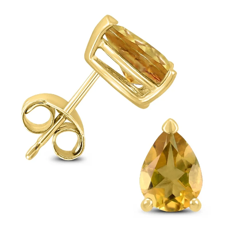 Marquee 14K Yellow Gold 7x5MM Pear Citrine Earrings