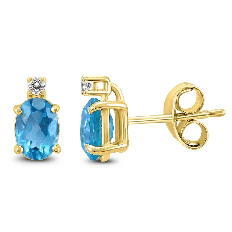 Marquee 14K Yellow Gold 8x6MM Oval Blue Topaz and Diamond Earrings