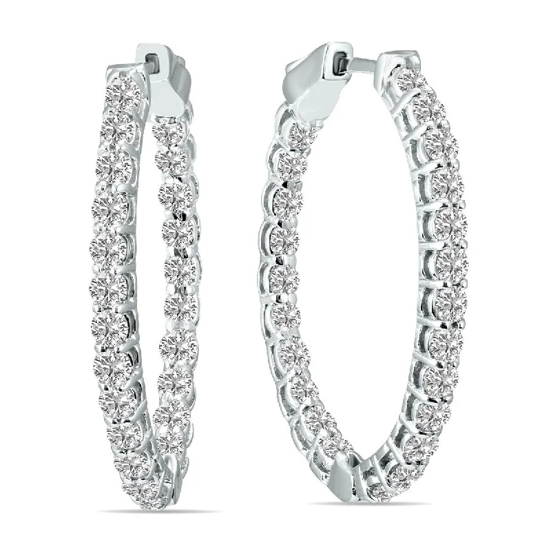 Marquee 2 Carat TW Oval Lab Grown Diamond Hoop Earrings in 14K White Gold