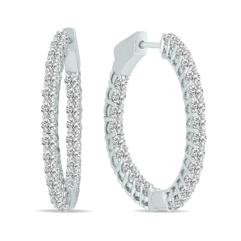 Marquee 2 Carat TW Round Lab Grown Diamond Hoop Earrings in 14K White Gold