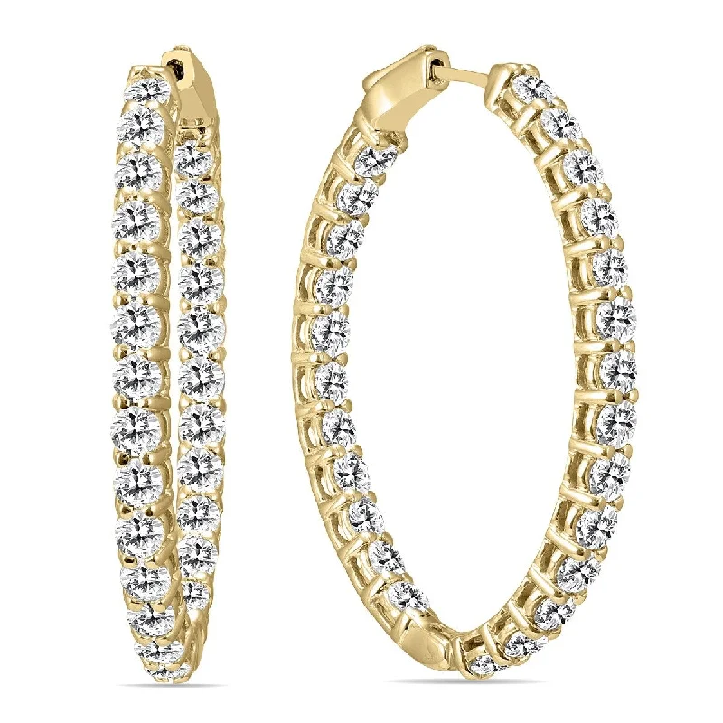 Marquee 5 Carat TW Oval Diamond Hoop Earrings with Push Button Locks in 14K Yellow Gold